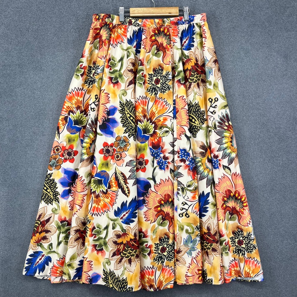 Calypso St. Barth Maxi Skirt Women L Multicolor Floral Elastic Waist Boho Summer
